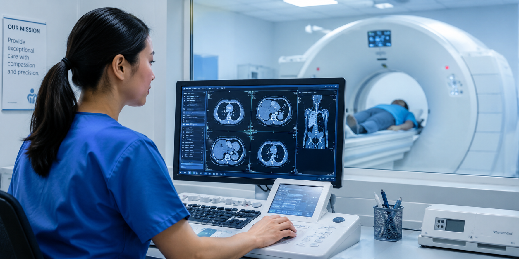 Allied health professional operating diagnostic imaging equipment Allied health professional operating diagnostic imaging equipment