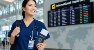 Indian nurse reviewing international nursing registration documents