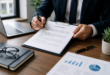 Contract manager reviewing a business agreement at a desk