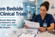 Clinical research nurse reviewing trial documents at a hospital research site